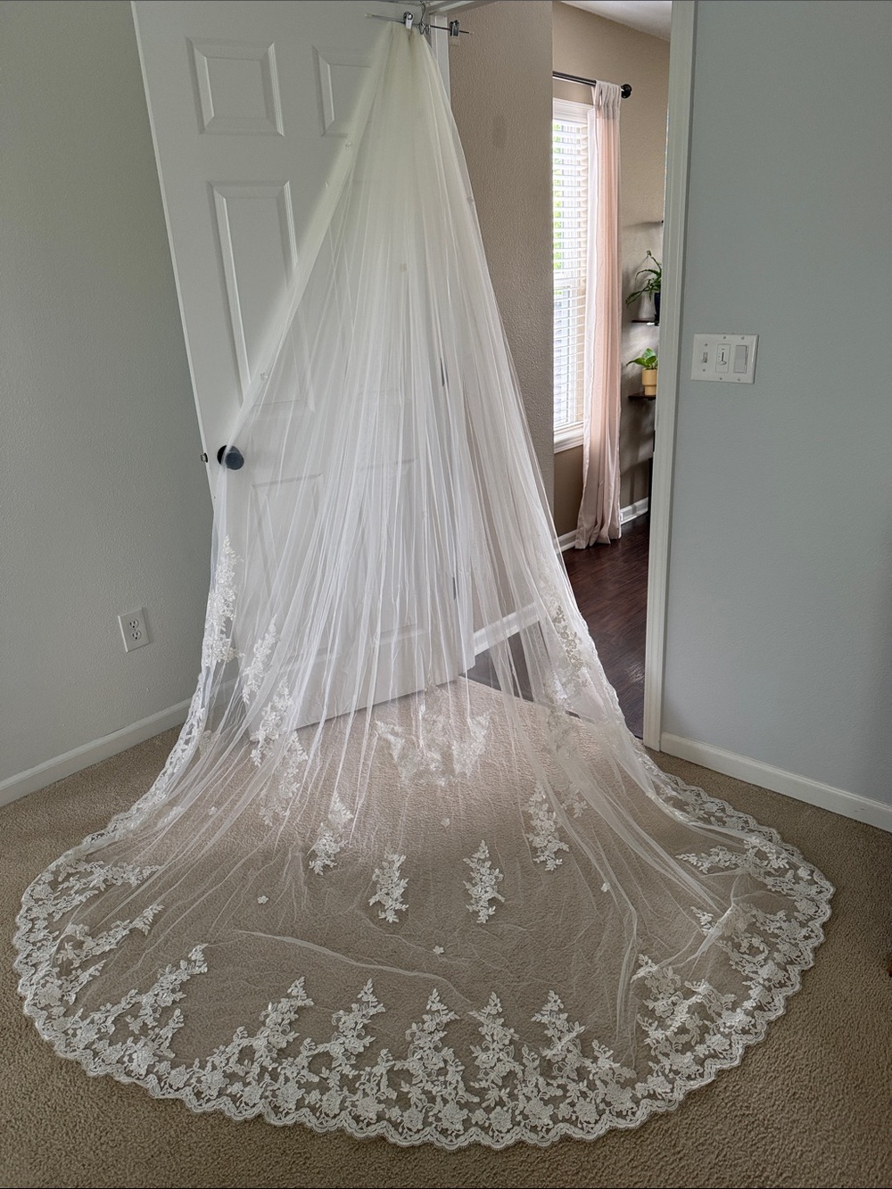 Long White Lace Bridal Veil with Scalloped Edge